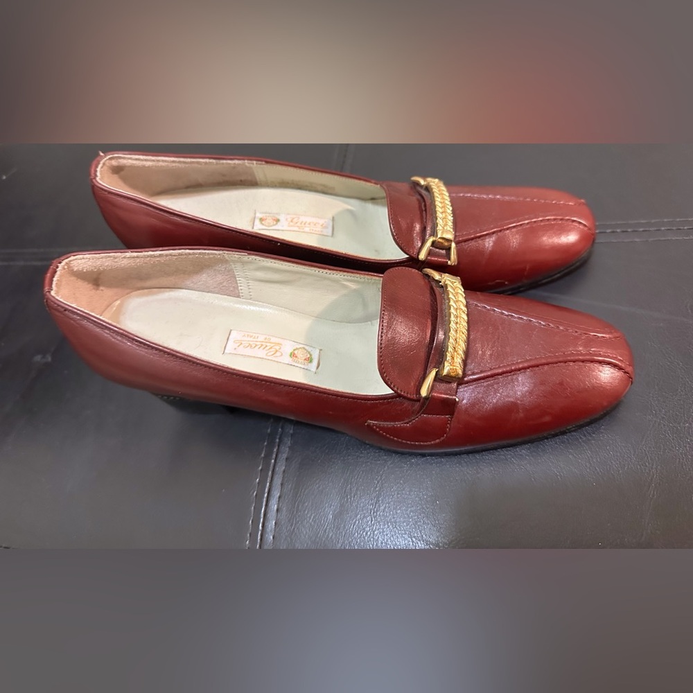 Gucci Red Leather Loafers with Gold Detail
